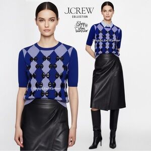 J.Crew Collection NWT embellished argyle short sleeve sweater shop@iamwarrior